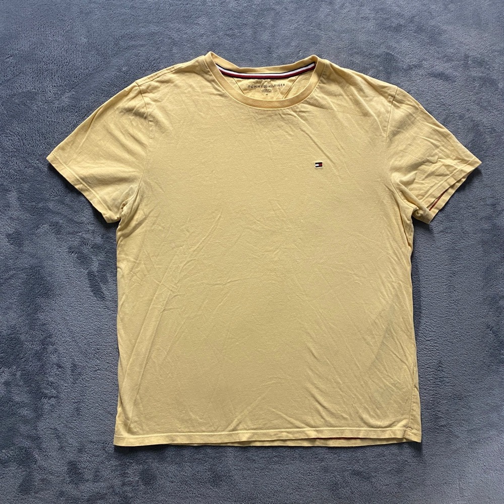 Tommy Hilfiger T-Shirt Mens Medium Yellow Short Sleeve Embroidered Logo Tee 2019